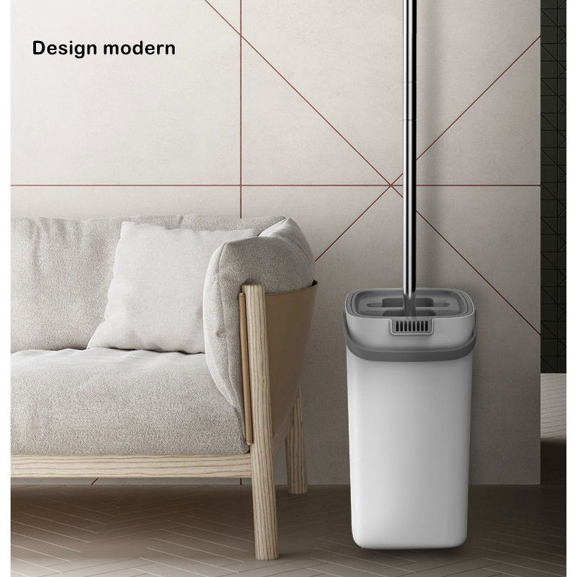 Set de curatenie Flippy, mop si galeata, galeata 5.7 l, 4 rezerve microfibra incluse, design modern, pentru interior, material plastic, peri sintetici, plat, cu storcere, alb [3]