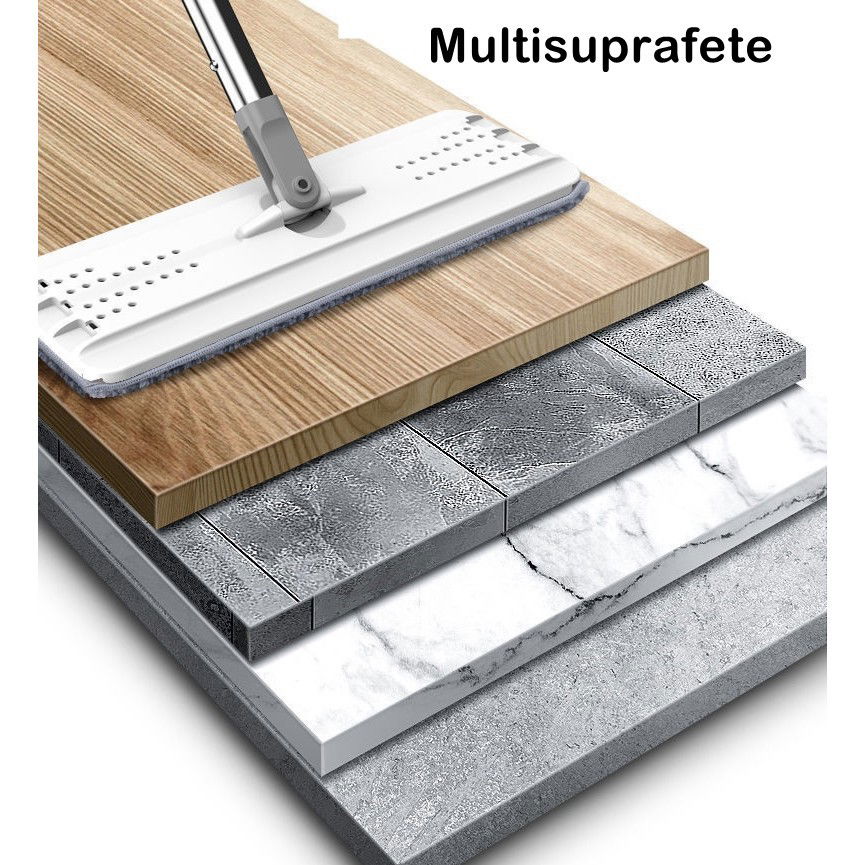 Set de curatenie Flippy, mop si galeata, galeata 6 l, 2 rezerve microfibra incluse, design modern, pentru interior, material plastic, peri sintetici, plat, cu storcere, bej [8]