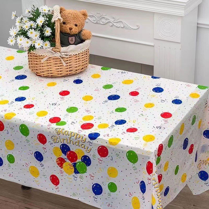 Fete Masa si Perdele Franjurate - Fata de Masa, Flippy, din PEVA, Imprimeu Happy Birthday cu Baloane, 137 x 274 cm, Impermeabila, Fara Pete, Curatare Rapida, Multicolor