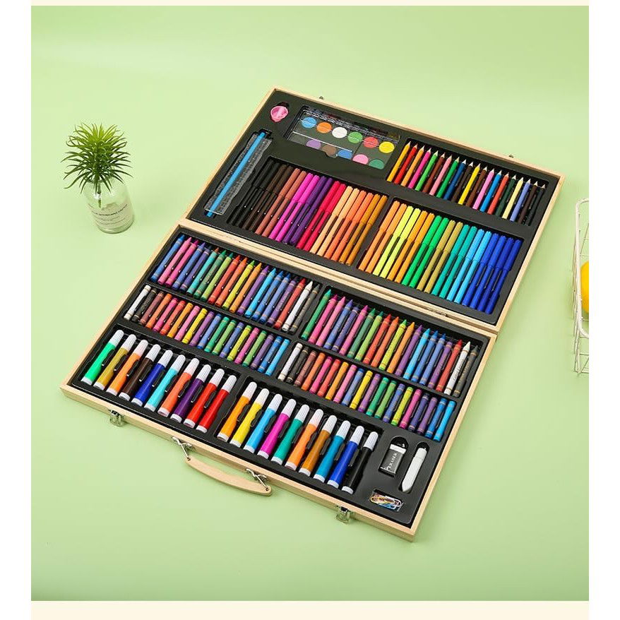 Set 180 Piese pentru Desen si Pictura, Flippy, Tip Servieta din Lemn, Model Natur, 46 x 30.9 x 4.1 cm, Multicolor [3]