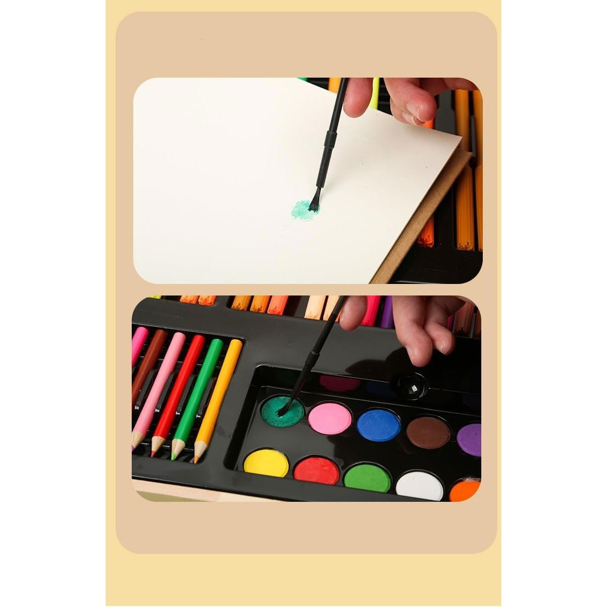 Set 180 Piese pentru Desen si Pictura, Flippy, Tip Servieta din Lemn, Model Natur, 46 x 30.9 x 4.1 cm, Multicolor [4]