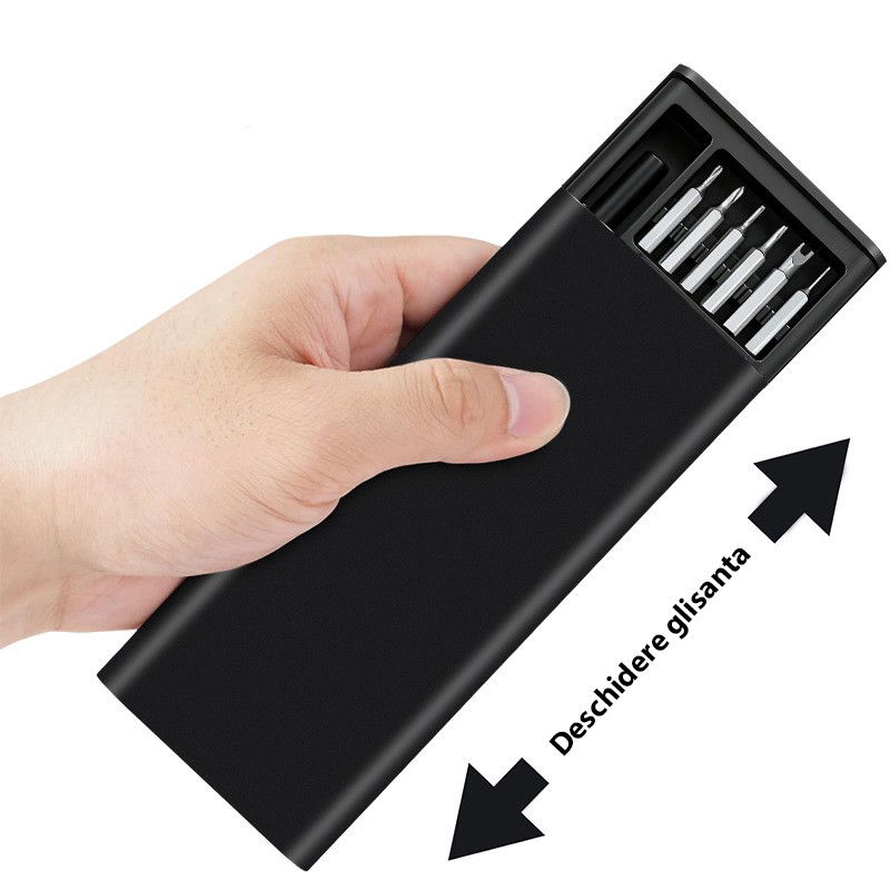 Set de Surubelnite 24-in-1 cu Clichet, Flippy, Set de Uz Casnic pentru Repararea Electronicelor Mici, Maner durabil Negru, 26.5 x 15 x 1.5 cm, Negru [3]