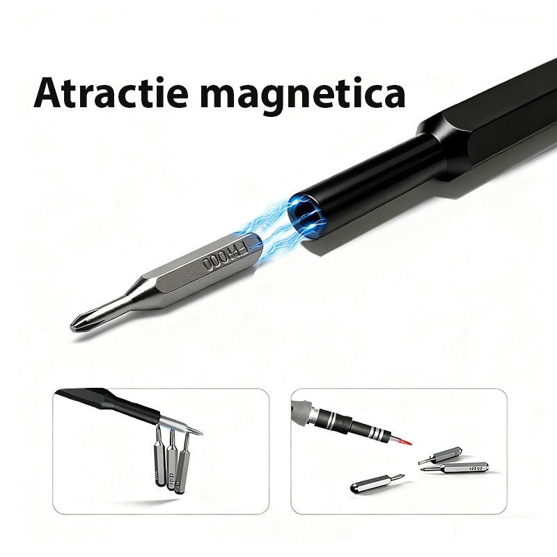 Set de Surubelnite 24-in-1 cu Clichet, Flippy, Set de Uz Casnic pentru Repararea Electronicelor Mici, Maner durabil Negru, 26.5 x 15 x 1.5 cm, Negru [4]