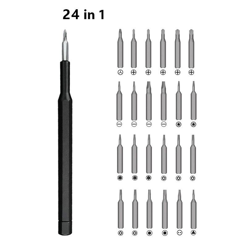 Set de Surubelnite 24-in-1 cu Clichet, Flippy, Set de Uz Casnic pentru Repararea Electronicelor Mici, Maner durabil Negru, 26.5 x 15 x 1.5 cm, Negru [5]