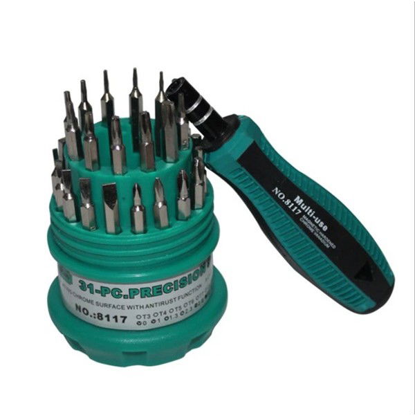 Set de Surubelnite 31-in-1 cu Clichet, Flippy, Set de Uz Casnic pentru Repararea Electronicelor Mici, Maner durabil Izolat Magnetic, 10 x 5 x 5 cm, Verde [3]