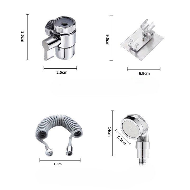 Set Extensie de Dus, Flippy, pentru Baterie Baie sau Bucatarie, 4 Piese, Filtru de Ioni Negativi, Furtun Flexibil de 1.5 Metri, Argintiu [12]