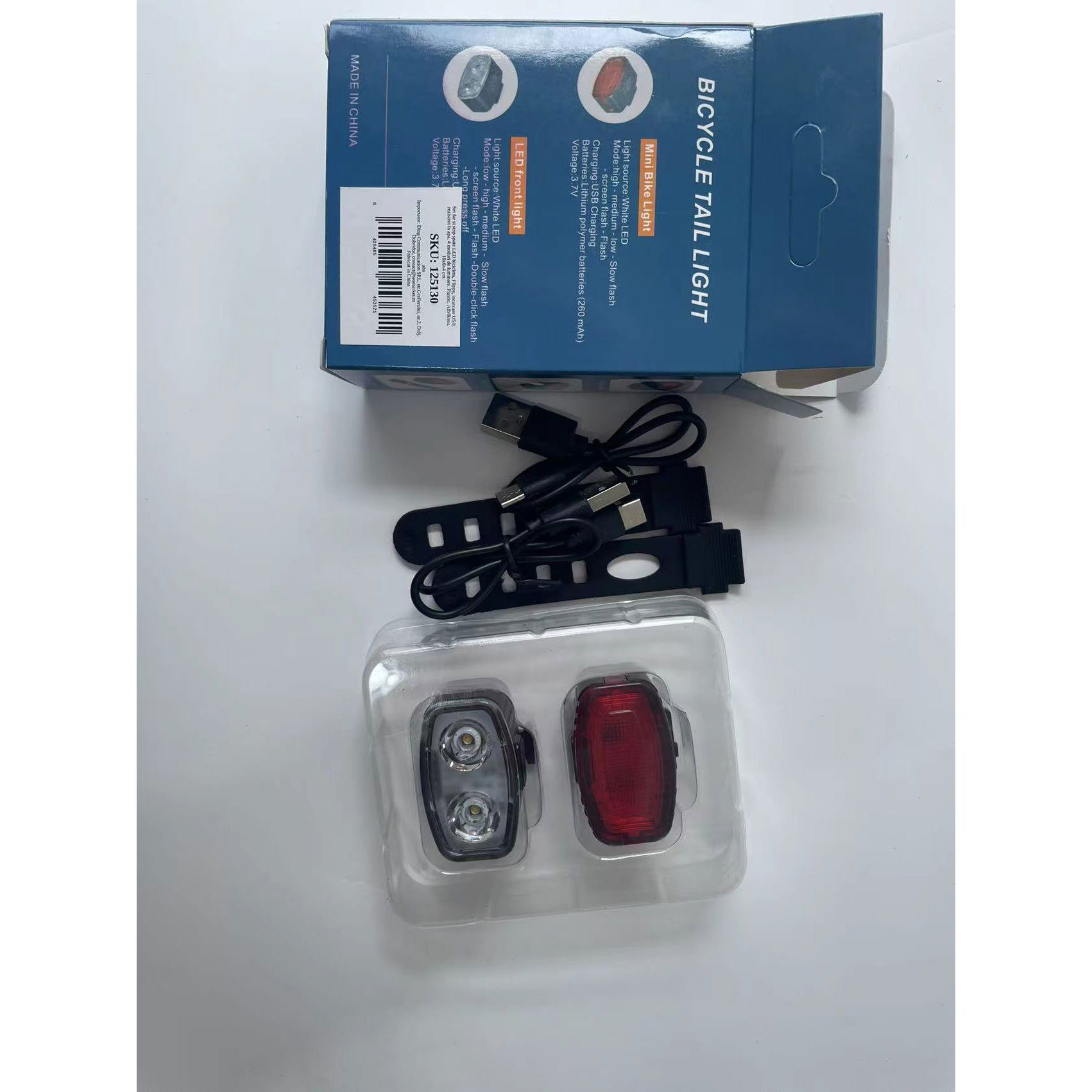 Set far si stop spate LED bicicleta, Flippy, incarcare USB, rezistent la apa, 4 moduri de luminare, Plastic, Alb/Rosu, 10x6x4 cm [10]