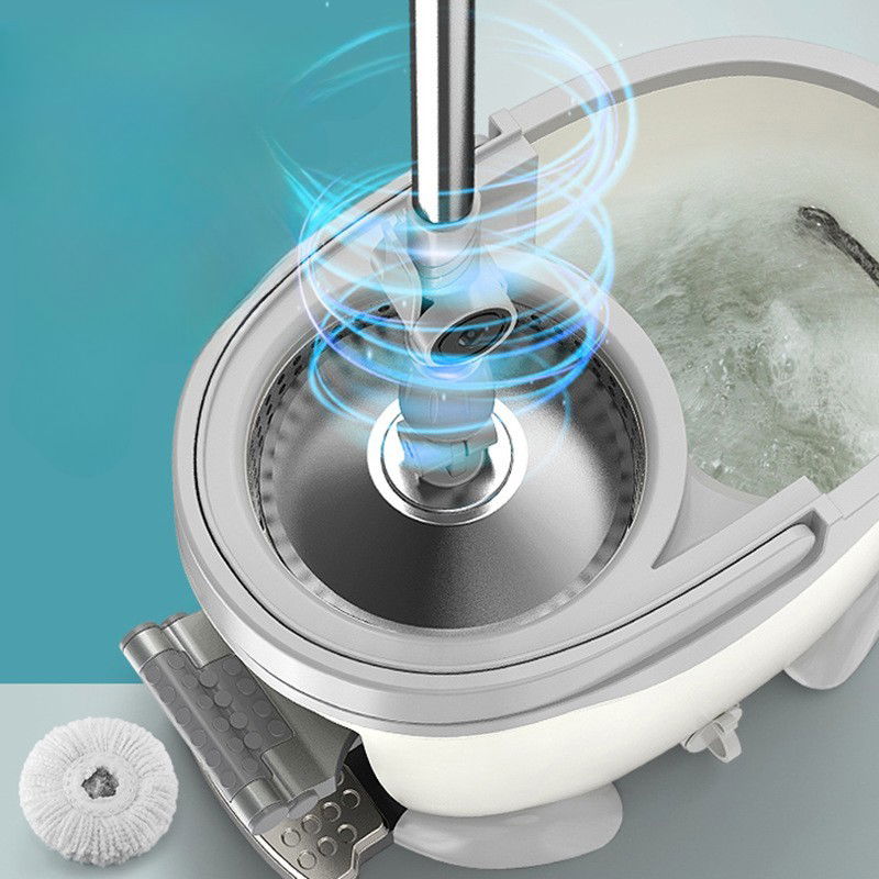 Set Galeata cu Pedala si Mop Rotativ 360°, Flippy, Cu Actiune Centrifuga x4, Pentru Uz Casnic, Maner din Otel Inoxidabil Telescopic, 2 Capte din Bumbac, 46x30x28 cm, Verde Matcha [4]