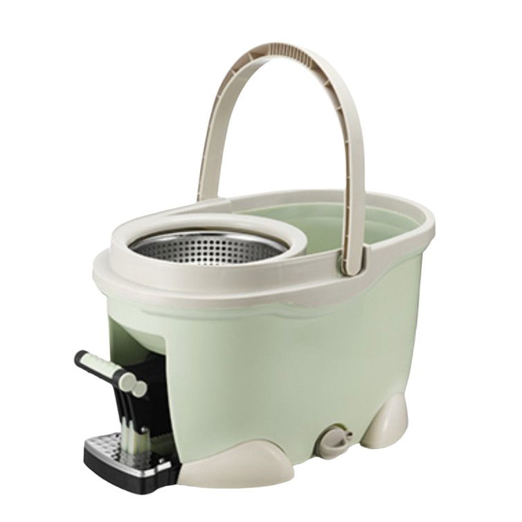 Pentru casa - Set Galeata cu Pedala si Mop Rotativ 360°, Flippy, Cu Actiune Centrifuga x4, Pentru Uz Casnic, Maner din Otel Inoxidabil Telescopic, 2 Capte din Bumbac, 46x30x28 cm, Verde Matcha