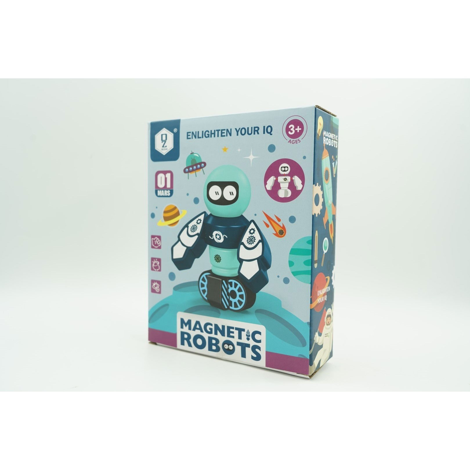 Jucarii educative - Set inteligent de blocuri magnetice pentru copii, 7 piese, cutie depozitare, robotel, albastru