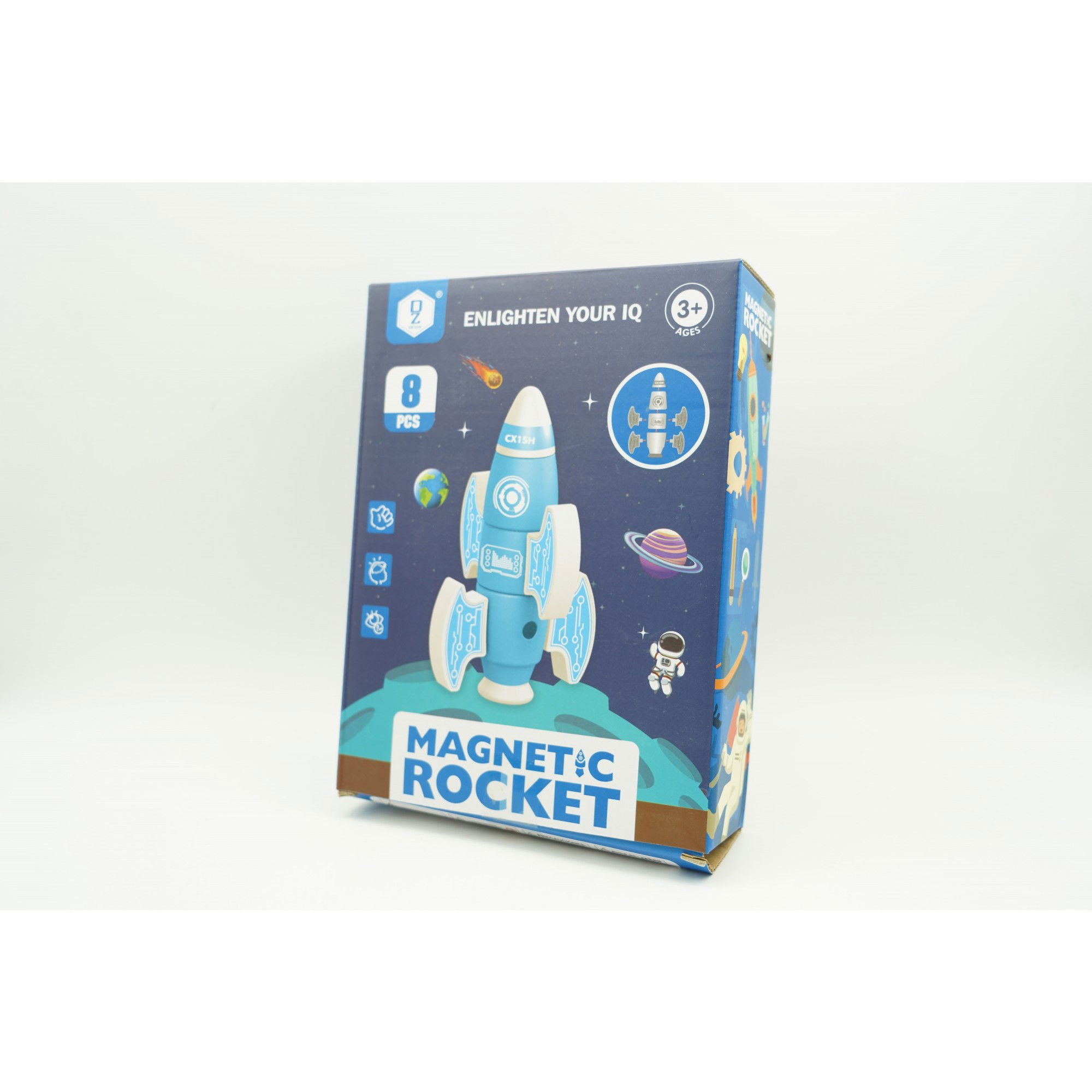 Set inteligent de blocuri magnetice pentru copii, 8 piese, cutie depozitare, racheta, albastru [3]