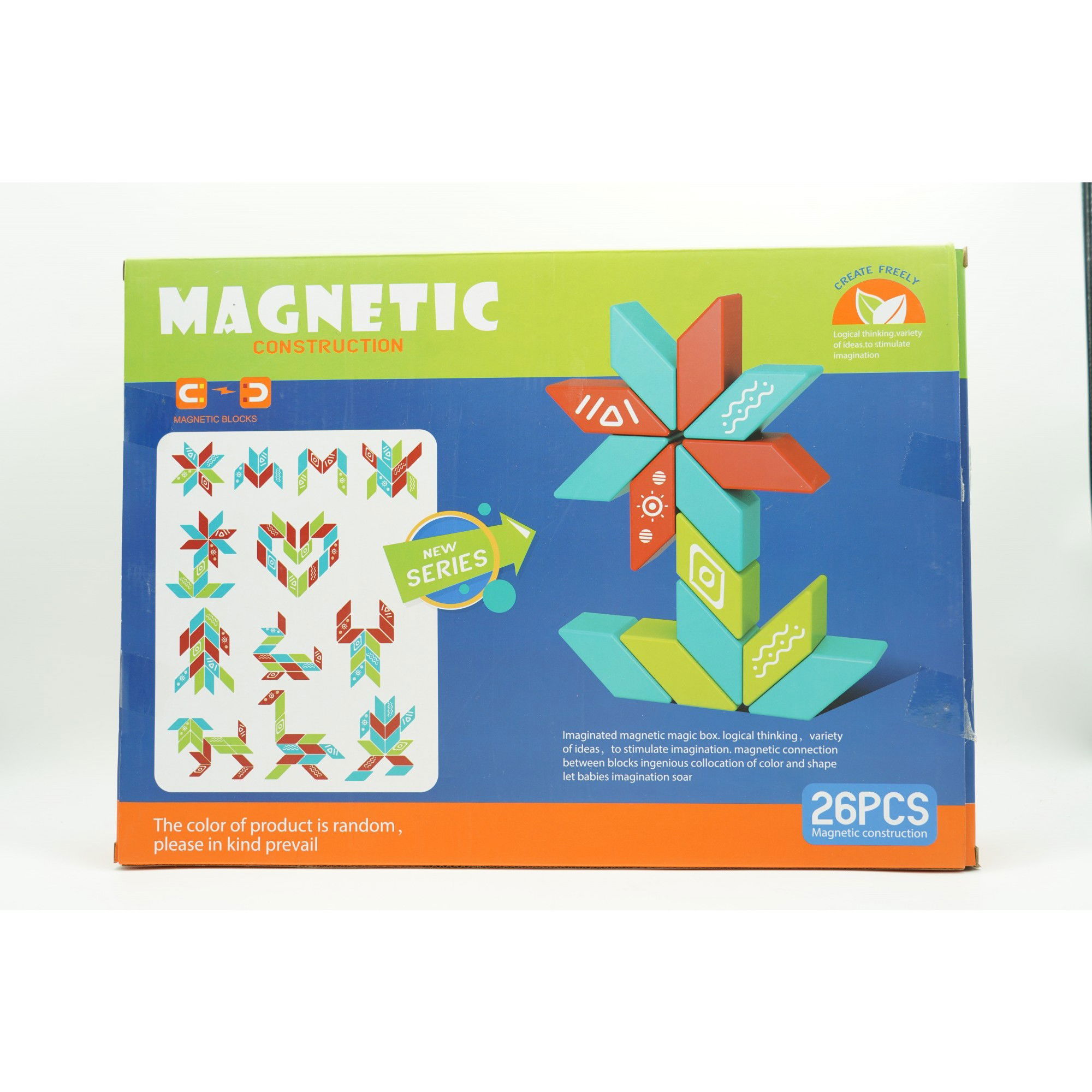 Jucarii educative - Set inteligent de constructie cu piese magnetice, 26 piese, +3 ani, multicolor