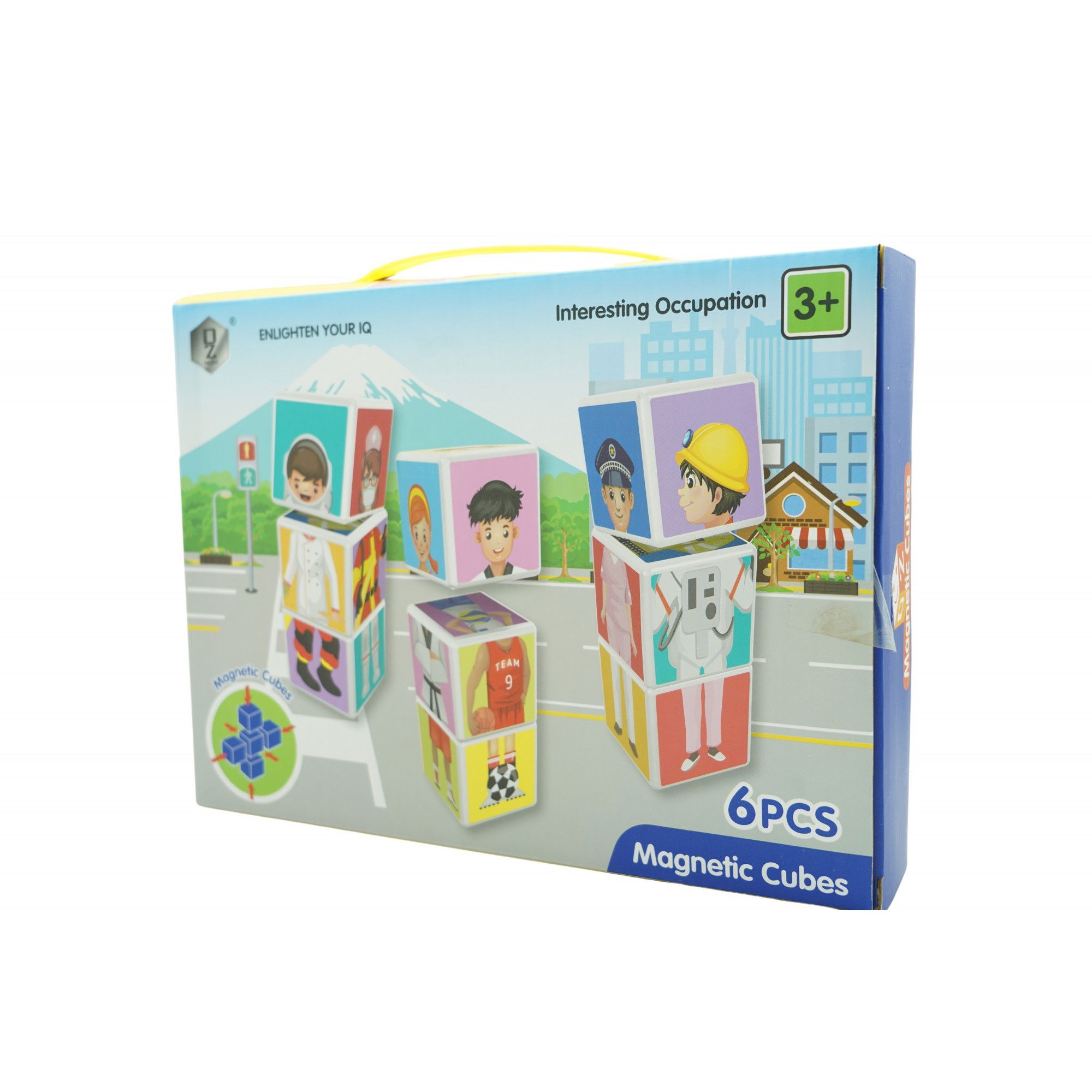 Jucarii educative - Set inteligent de cuburi magnetice pentru copii, 6 piese, cutie depozitare, puzzle joburi, +3 ani, multicolor