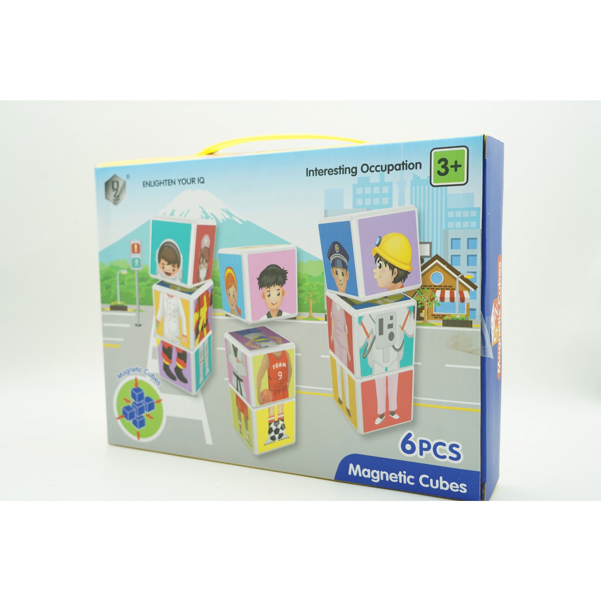 Jucarii educative - Set inteligent de cuburi magnetice pentru copii, 6 piese, cutie depozitare, puzzle joburi, +3 ani, multicolor