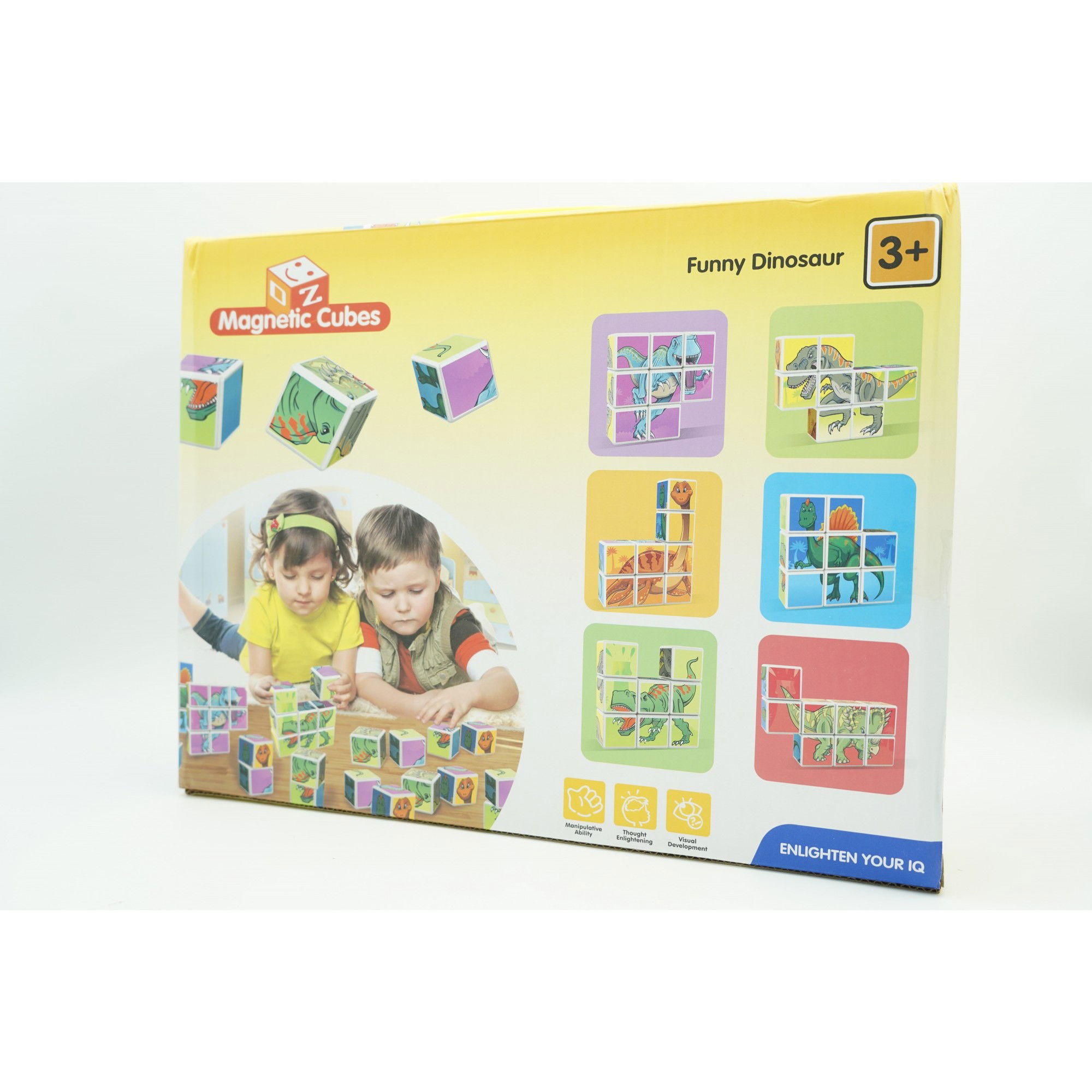 Jucarii educative - Set inteligent de cuburi magnetice pentru copii, 8 piese, cutie depozitare, puzzle dinozauri, +3 ani, multicolor