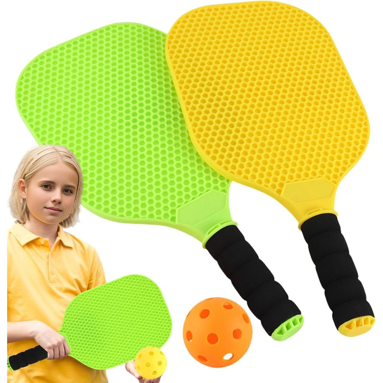 Set Joc de Ping-Pong, Flippy, 2 Palete, 1 Minge, + 6 Ani, 37.5 x 18 x 3 cm, Galben/Verde [4]