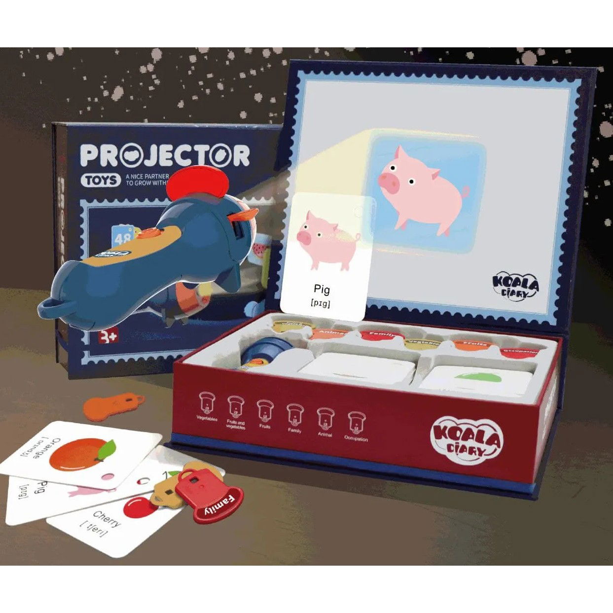 Set Jucarie Educativa, Flippy, Proiector Tip Lanterna Pentru Copii, 6 Teme, 48 de Imagini, Cutie Depozitare, +3 ani, Albastru [13]