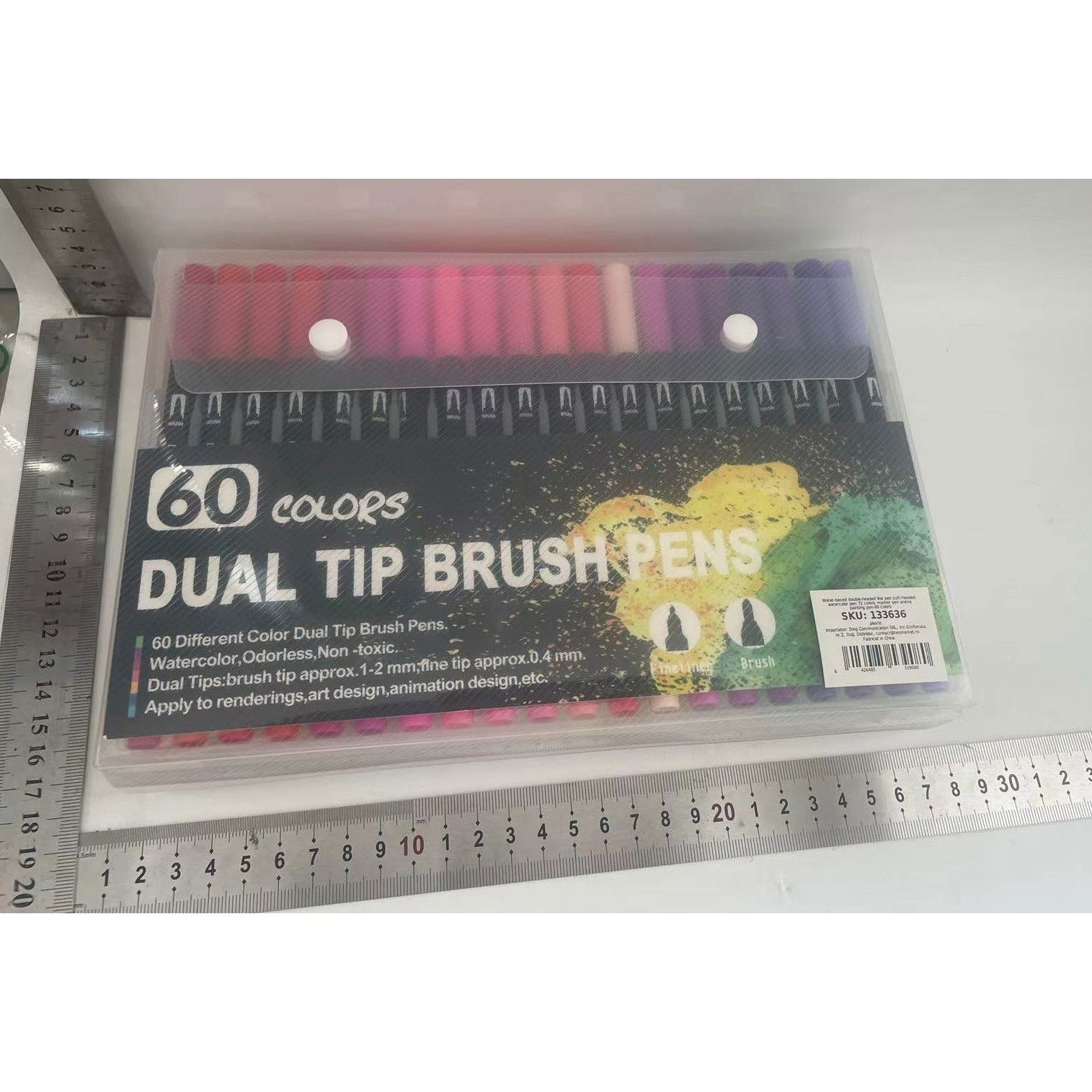 Set 60 Carioci, Flippy, pe Baza de Apa, 2 Tipuri de Varf, 1-2 mm, 0.4 mm, Corp Carioca Negru, din Plastic, Multicolor [6]