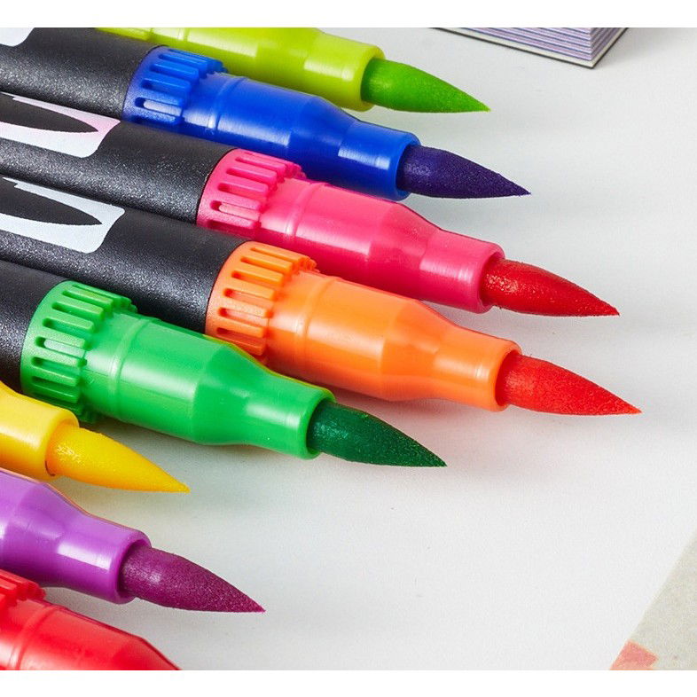 Jucarii Creative - Set 100 Carioci, Flippy, pe Baza de Apa, 2 Tipuri de Varf, 1-2 mm, 0.4 mm, Corp Carioca Negru, din Plastic, Multicolor