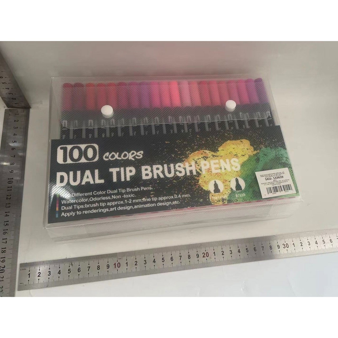 Set 100 Carioci, Flippy, pe Baza de Apa, 2 Tipuri de Varf, 1-2 mm, 0.4 mm, Corp Carioca Negru, din Plastic, Multicolor [6]