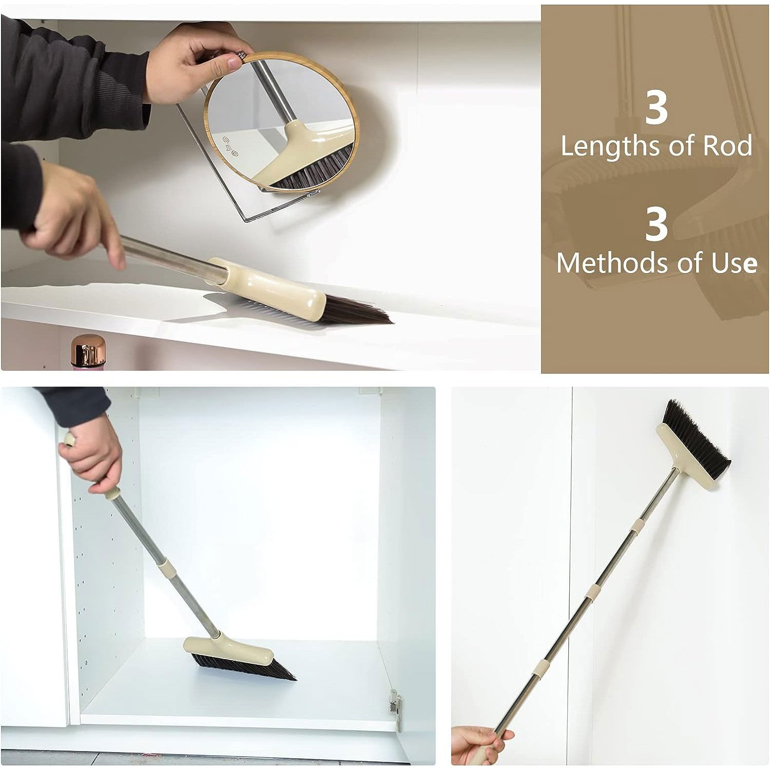 Maturi, Perii, Mopuri si Galeti - Set matura si faras cu coada, Flippy, Pentru uz casnic, Plastic/Otel, Maro/Bej, Depozitare verticala, 26x25.5x83 cm