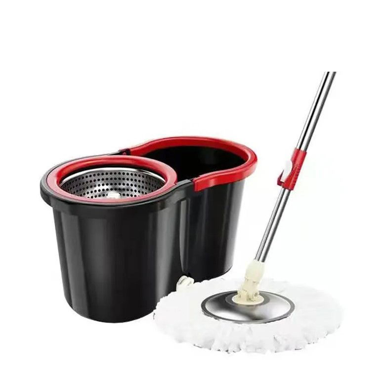 Maturi, Perii, Mopuri si Galeti - Set mop rotativ cu galeata Flippy, material plastic si microfibra, rezistent, cu dop scurgere, vas detasabil, pentru interior, capacitate 8 l, negru/rosu