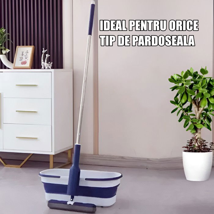 Set Mop Telescopic cu Galeata Pliabila, Flippy, Albastru, 32 cm, Maner Reglabil 140 cm, Sistem de Stoarcere Eficient [5]