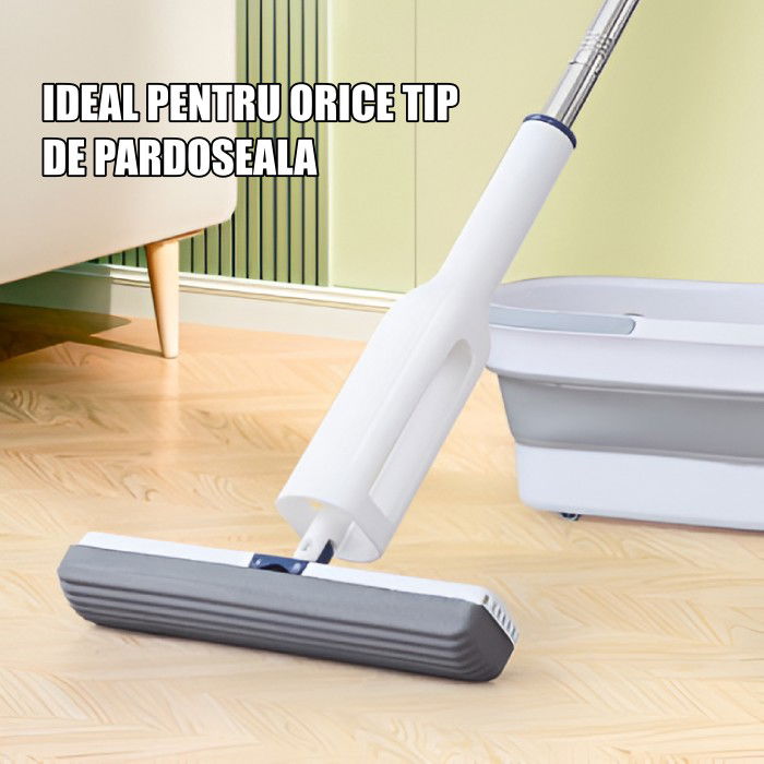 Set Mop Telescopic cu Galeata Pliabila, Flippy, Gri, 32 cm, Maner Reglabil 140 cm, Sistem de Stoarcere Usor si Eficient [6]