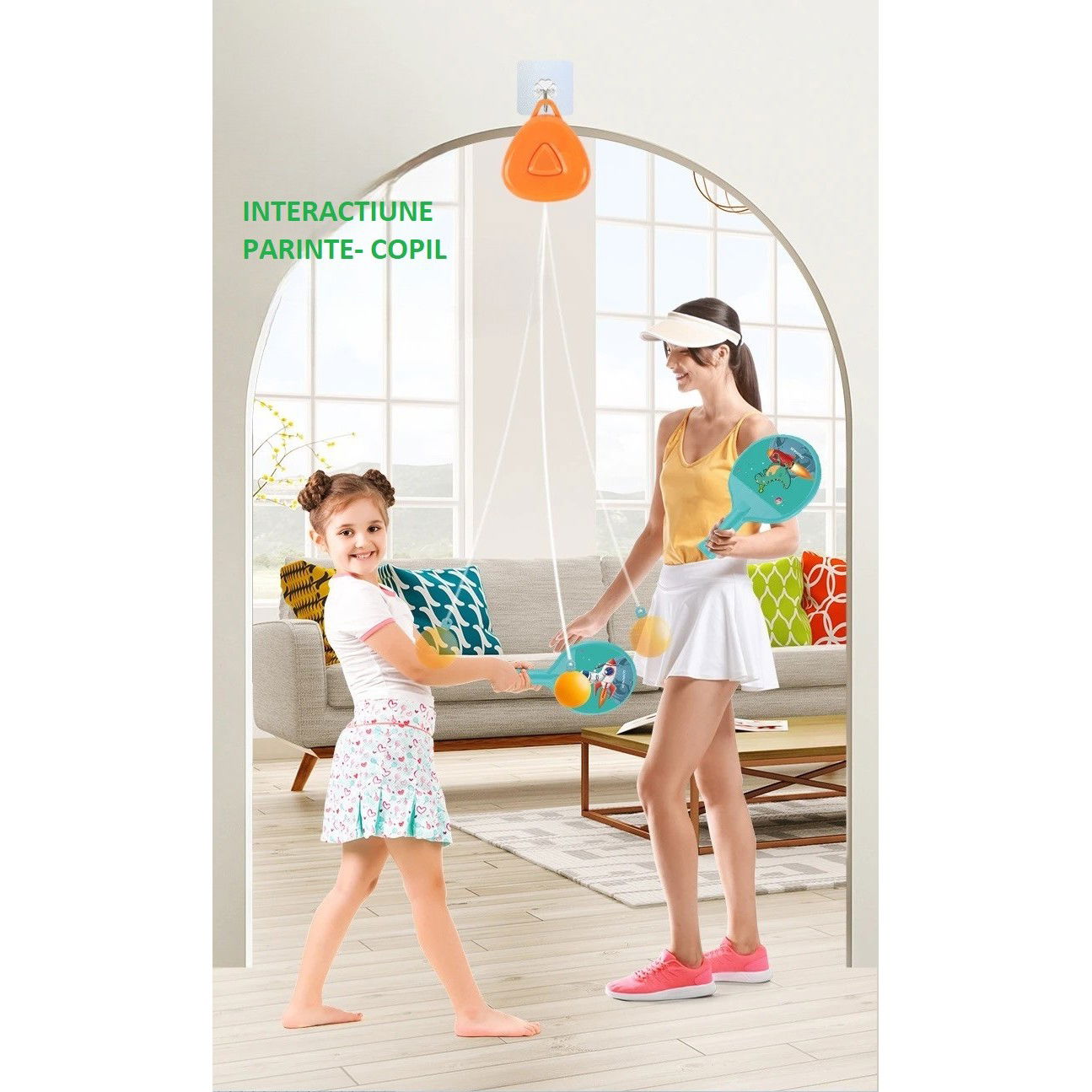 Set Palete pentru Tenis de Masa, Flippy, pentru Copii, Accesoriu de Agatat Inclus, 2 Mingi, Design Animat, Albastru [5]