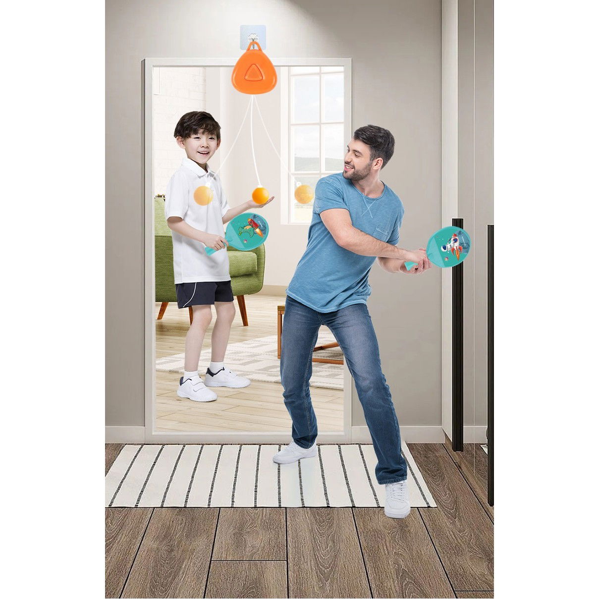 Set Palete pentru Tenis de Masa, Flippy, pentru Copii, Accesoriu de Agatat Inclus, 2 Mingi, Design Animat, Albastru [4]