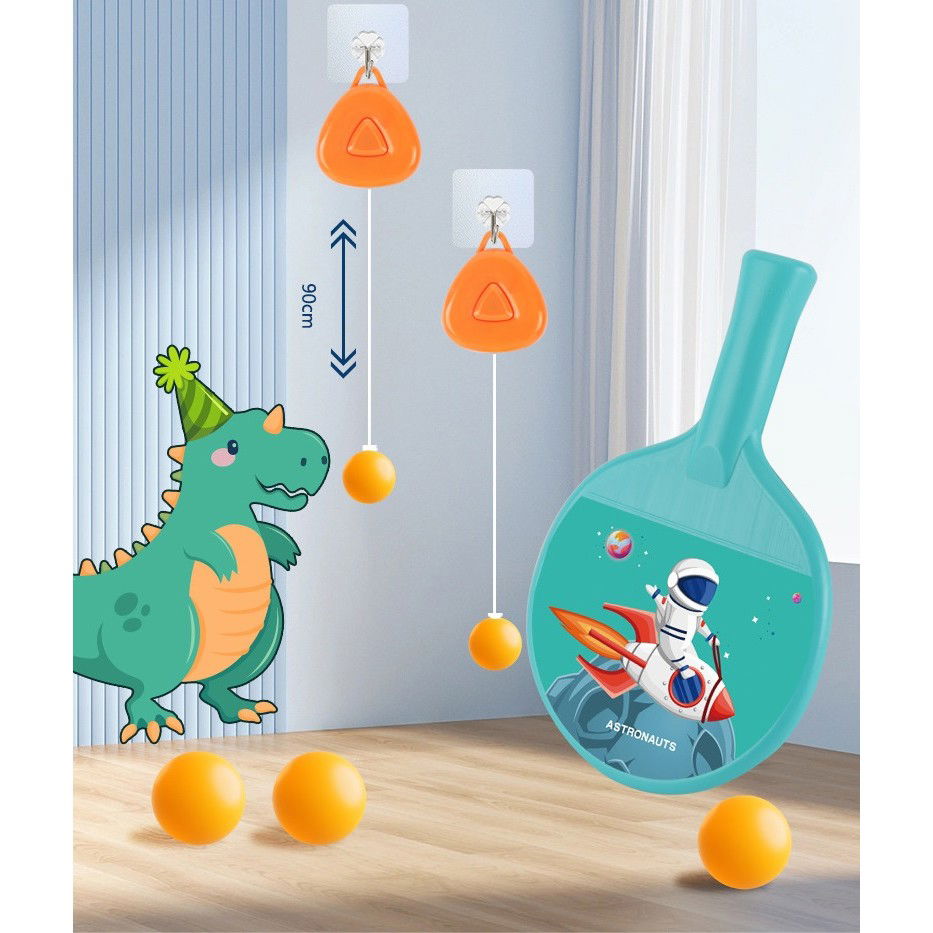 Set Palete pentru Tenis de Masa, Flippy, pentru Copii, Accesoriu de Agatat Inclus, 2 Mingi, Design Animat, Albastru [7]