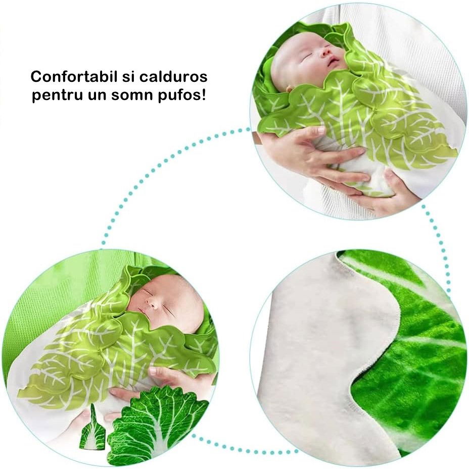 Set patura flanel si caciula Flippy, forma frunza de salata, pentru nou-nascuti, material poliester, 85 cm, verde [10]