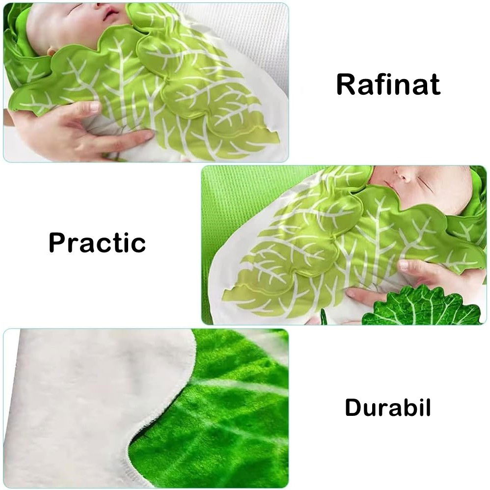 Set patura flanel si caciula Flippy, forma frunza de salata, pentru nou-nascuti, material poliester, 85 cm, verde [3]