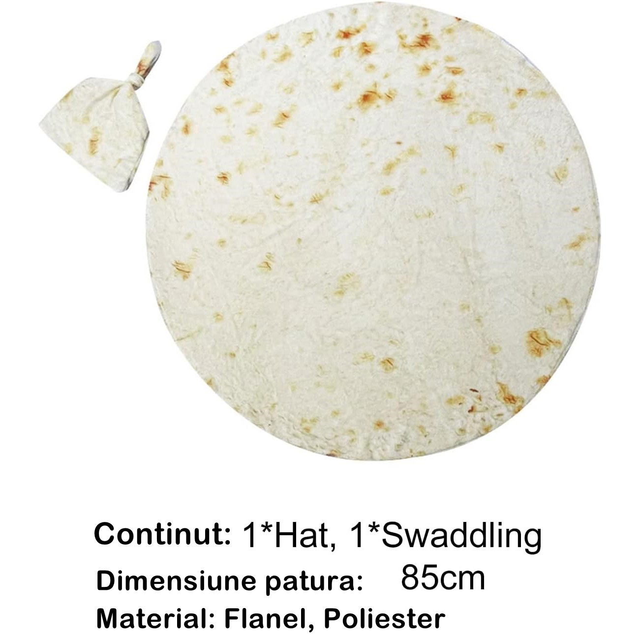 Set patura flanel si caciula Flippy, forma lipie, pentru nou-nascuti, material poliester, 85 cm, crem [7]