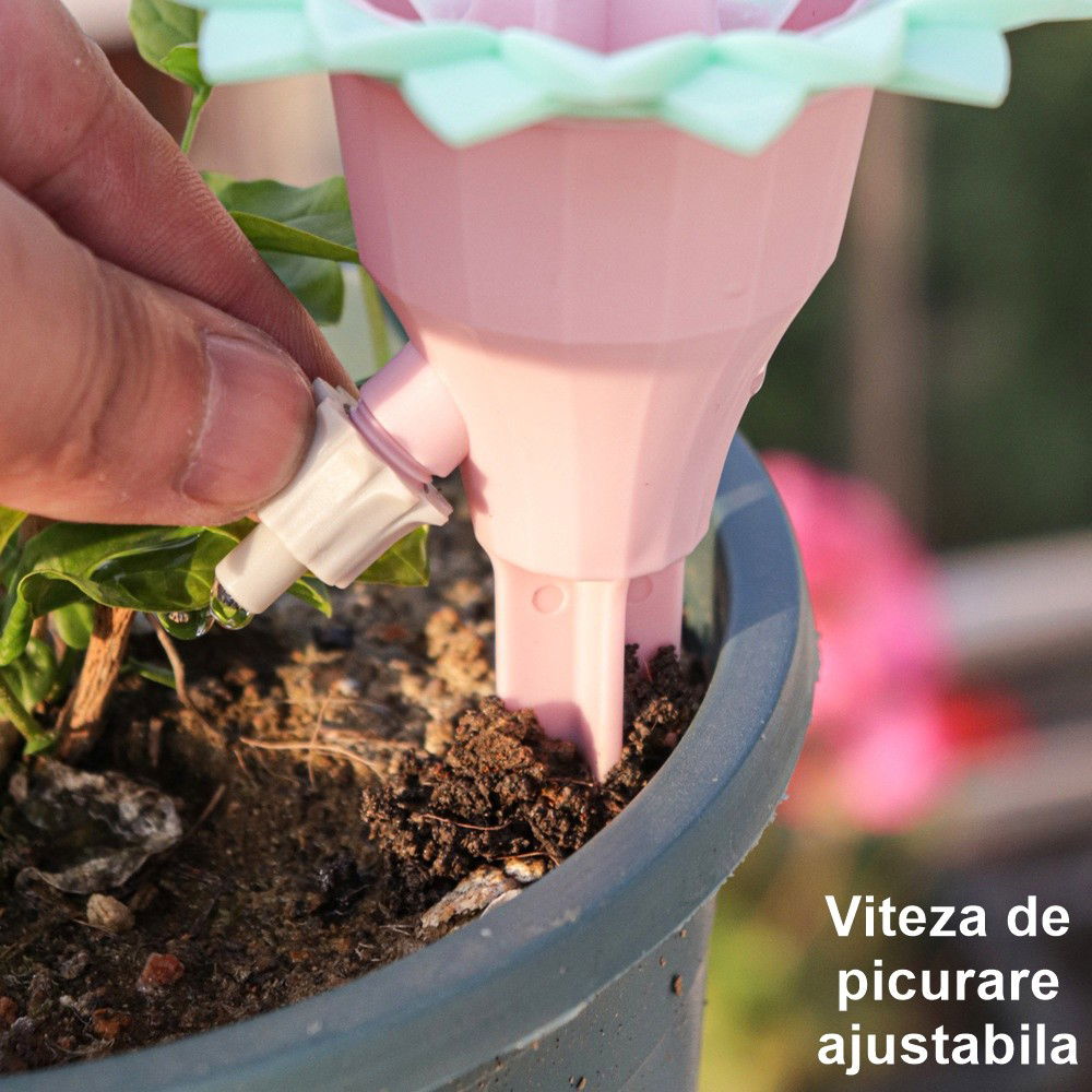 Set picuratoare cu valva pentru irigare Flippy, design floare, viteza reglabila, fixare prin infigere, practic, 16.8 x 9 cm, roz [4]