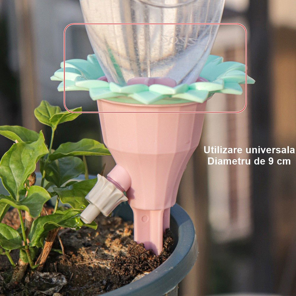 Set picuratoare cu valva pentru irigare Flippy, design floare, viteza reglabila, fixare prin infigere, practic, 16.8 x 9 cm, roz [3]