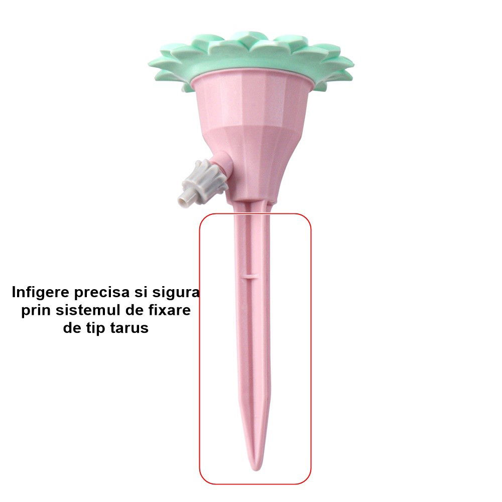 Pentru casa - Set picuratoare cu valva pentru irigare Flippy, design floare, viteza reglabila, fixare prin infigere, practic, 16.8 x 9 cm, roz