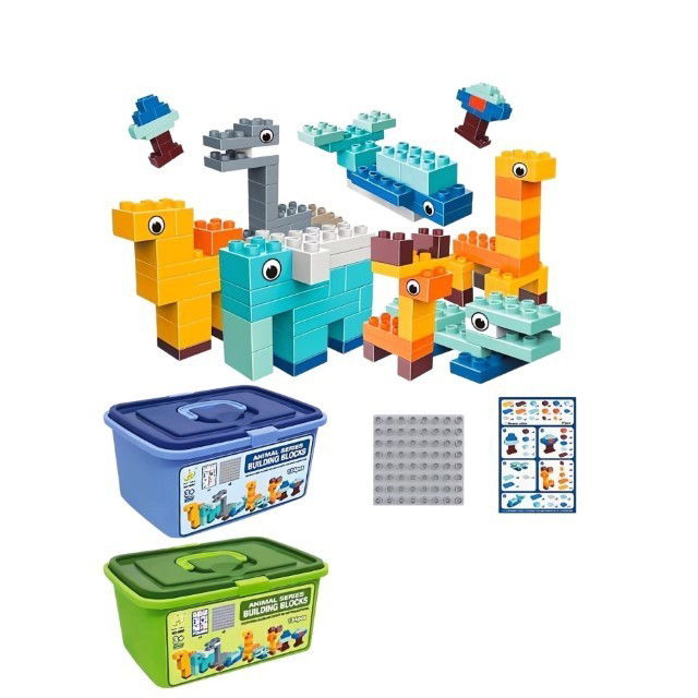 Jucarii educative - Set piese de constructii pentru copii, Flippy, Animal series, 134 piese, Multicolor
