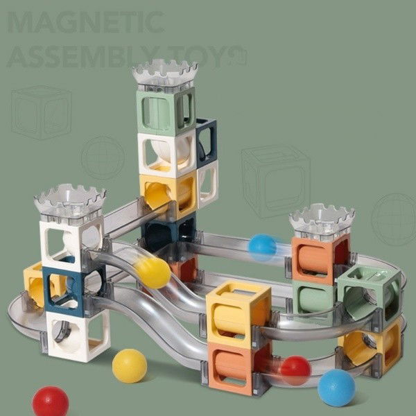 Set piese magnetice de constructie, Flippy, Cu tobogane si bile, 23 piese, Multicolor [5]
