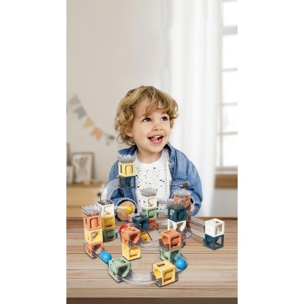 Jucarii si Jocuri - Set piese magnetice de constructie, Flippy, Cu tobogane si bile, 41 piese, Multicolor