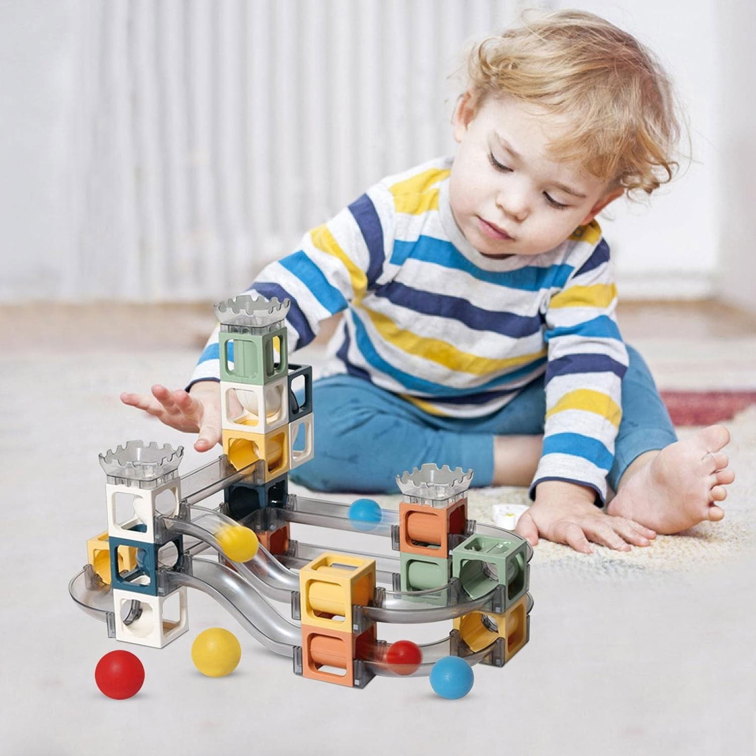 Set piese magnetice de constructie, Flippy, Cu tobogane si bile, 41 piese, Multicolor [6]