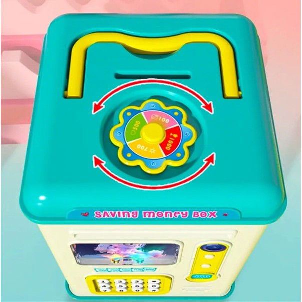 Set Pusculita pentru Copii, Flippy, Tip ATM, Parola cu Amprenta, 13.5 x 11.5 x 20 cm, Albastru [4]