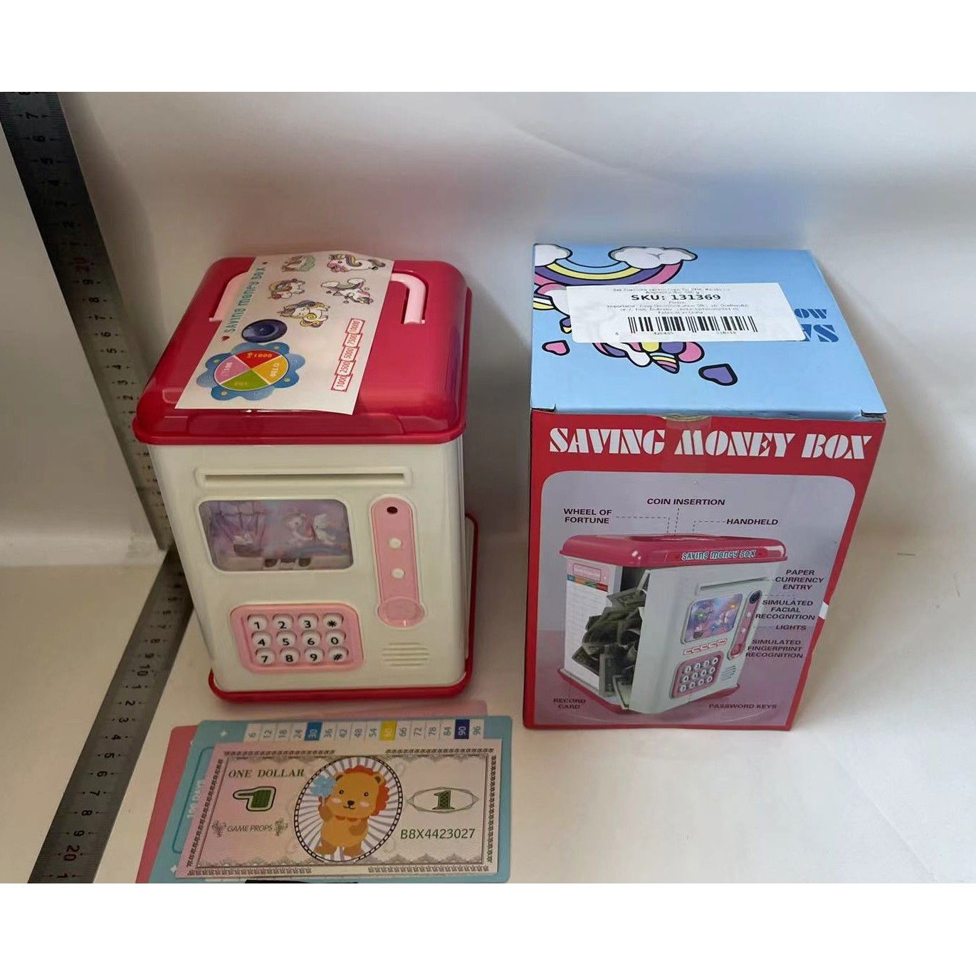 Set Pusculita pentru Copii, Flippy, Tip ATM, Parola cu Amprenta, 13.5 x 11.5 x 20 cm, Roz [5]