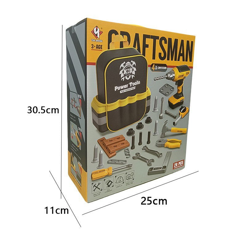 Jucarii - Set Scule de Jucarie pentru Copii, Flippy, Ghiozdan cu Bormasina si Accesorii Incluse, 28 Piese, Material Plastic Durabil, Interactiv, +3 Ani, 30.5x25x11 cm, Negru/Portocaliu