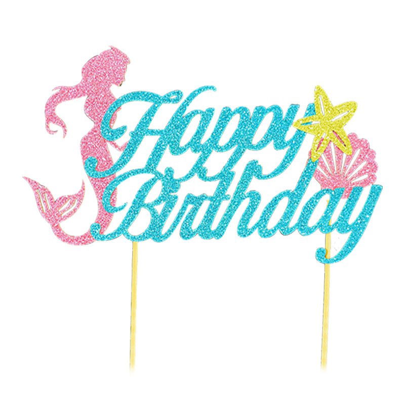 Set Toppere pentru Tort si Prajituri, Flippy, Tematica Sirena, Model Mare Scris Happy Birthday 16.5x8.2 cm, 6 Toppere Mici Model Marin 5x5 cm, Multicolor [4]