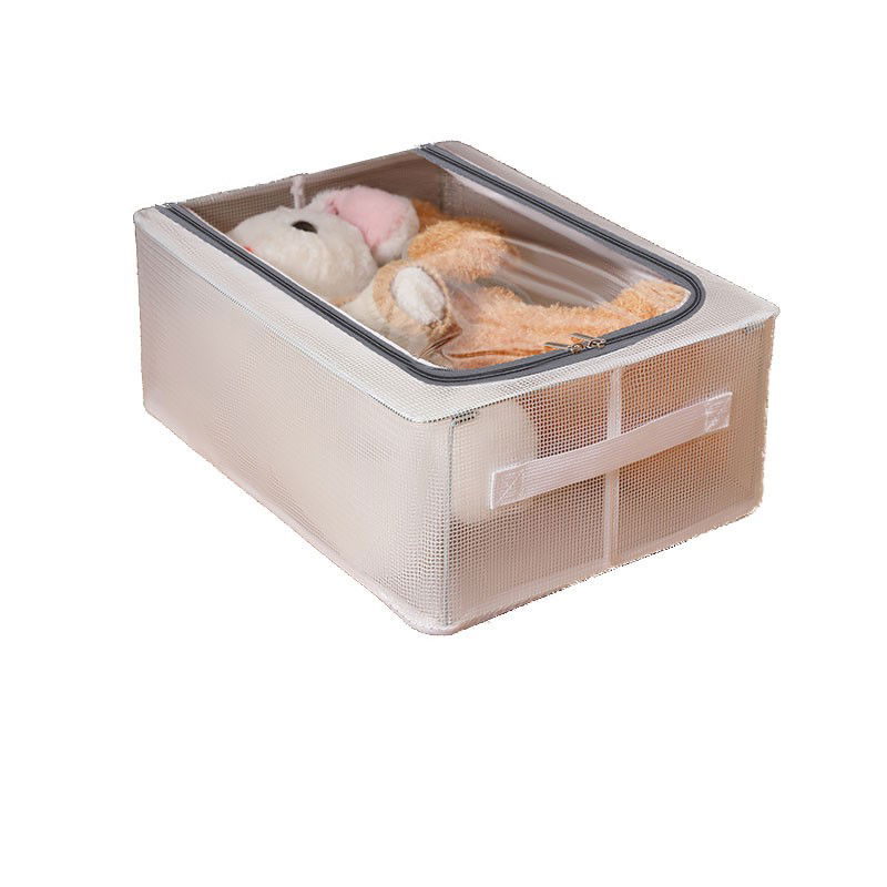 Pentru casa - Cutie de Depozitare, Flippy, pentru Pantofi Haine, din Plasa PVC Impermeabila si Cadru de Otel, Pliabila, Fermoar Bidirectional, 40 x 30 x 15 cm Transparenta