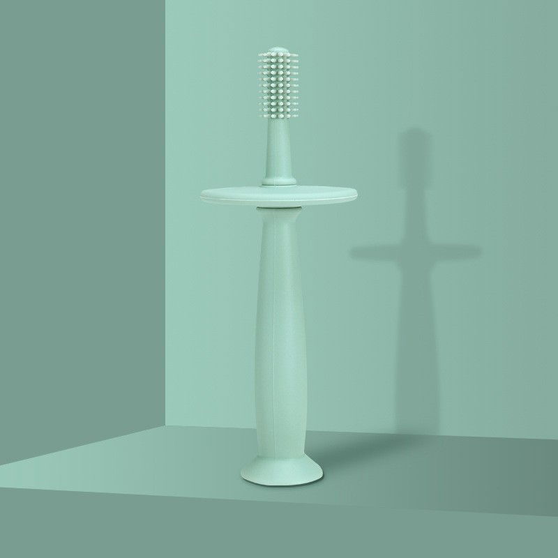 Periuta de Dinti din Silicon pentru Bebelusi, Flippy, fara BPA, 360 Grade, Bariera Anti-Inghitire, Maner Ergonomic, 12.5 x 15 cm, Turcoaz [3]