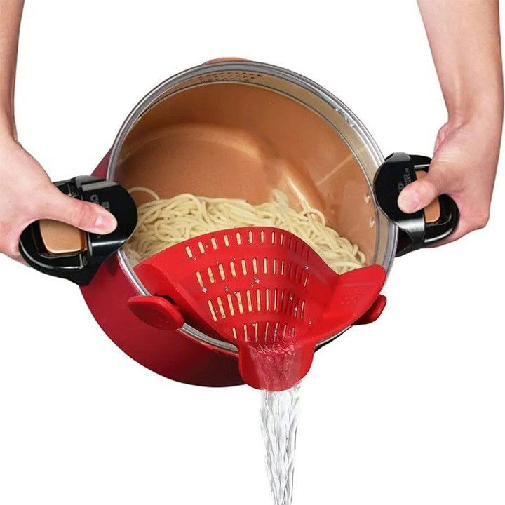 Pentru casa - Strecurator Filtru pentru Vase, Flippy, din Silicon Rezistent la Temperaturi Inalte, Universal, Paste, Legume, Fructe, 23x12.5x6.7 cm Rosu