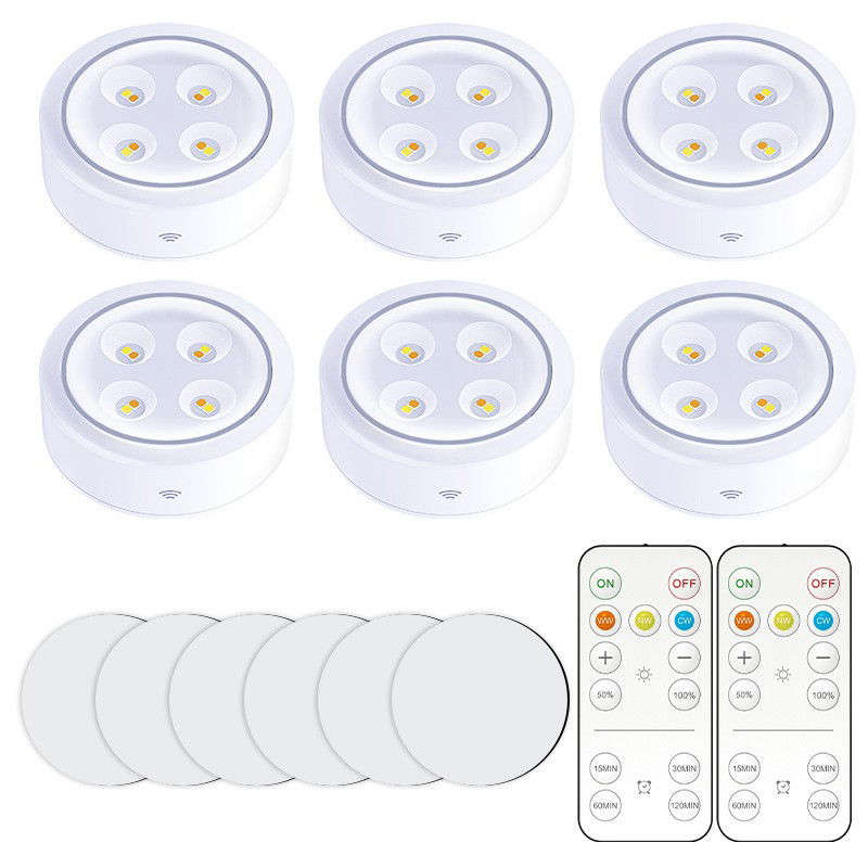 Pentru casa - Set de 6 Lampi Led Flippy, Fara Fir, Cu Baterii, 3 Culori de Lumina, cu 2 Telecomenzi, din Plastic, Alb