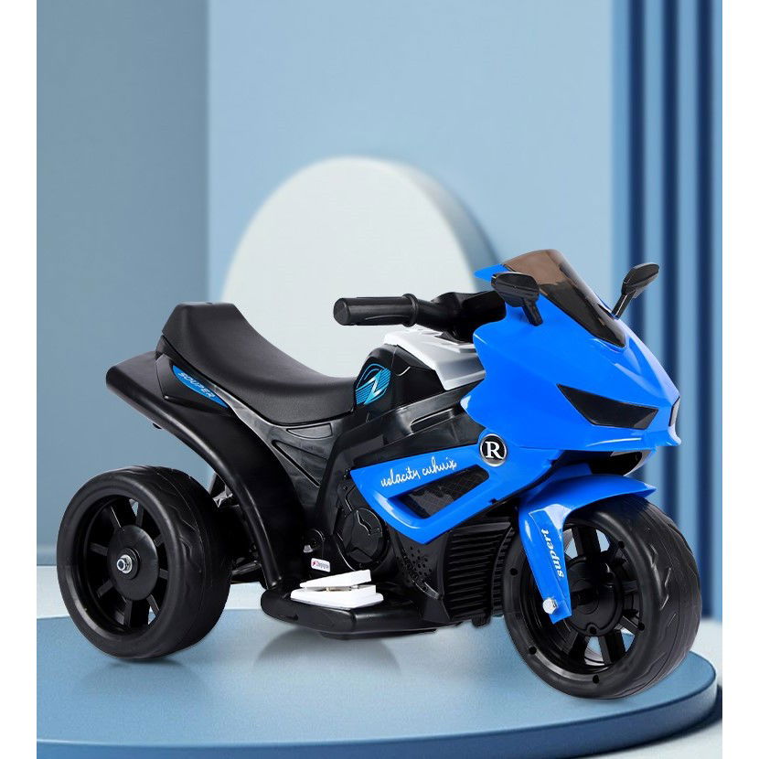 Jucarii - Motocicletă Electrică cu 3 Roti, Flippy, Acumulator Încarcare, Anti-Rasturnare, Lumini, Sunete, Off-Road, Baterie 6V 4.5Ah, 66x34x43cm, Albastru